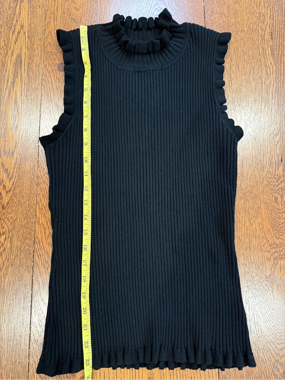 Milly Black Ribbed Ruffle Mock Neck Top L - Picture 5 of 5
